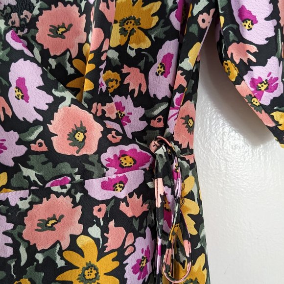 Moody Floral Print Wrap Dress with Bell Sleeves - Size 4, NWT - Topshop - Picture 7 of 14